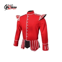 Red Highland Doublet Silver Piping and Thistle Buttons