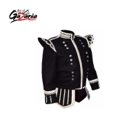 Black Highland Doublet Silver Piping and Thistle Buttons