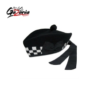 Black White Diced Glengarry Cap Black Pom Pom