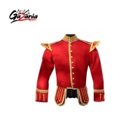 Red Pipe Band Doublet Gold Piping Gold Thistle Buttons