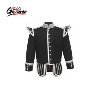 Black Highland Doublet Silver Piping Silver Thistle Buttons