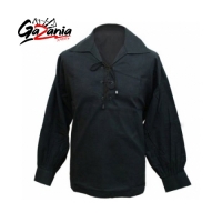 Mens Ghillie Shirt Four pairs of metal eyelets. Leather thong thread through Spread collar. Loose sl