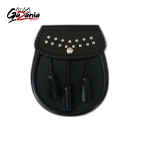 Black Leather sporran with a studs design on the flap