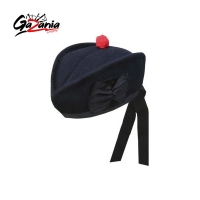 Navy Blue Plain Glengarry Cap Red Pom